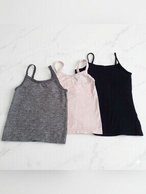 Bebe Girls Camisole Undershirts 3 Pack Gray Pink Black Medium
